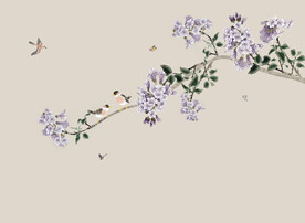 水墨山水简约花鸟背景客厅装饰画