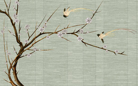 水墨山水简约花鸟背景客厅装饰画