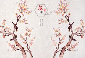 水墨山水简约花鸟客厅装饰画