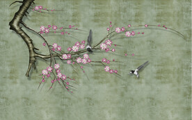 水墨山水简约花鸟客厅装饰画