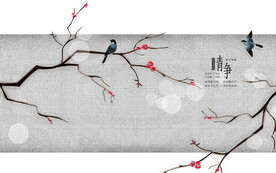 水墨山水简约花鸟客厅装饰画