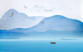 水墨山水简约花鸟背景客厅装饰画