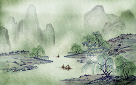 水墨山水简约花鸟背景客厅装饰画