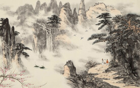 水墨山水简约花鸟背景客厅装饰画