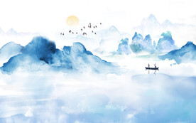 水墨山水简约花鸟客厅装饰画