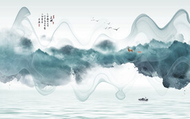 水墨山水简约花鸟客厅装饰画