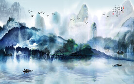 水墨山水简约花鸟客厅装饰画