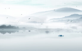 水墨山水简约花鸟客厅装饰画