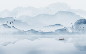水墨山水简约花鸟客厅装饰画