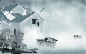 水墨山水简约花鸟客厅装饰画