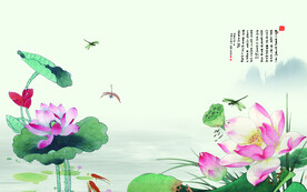 水墨山水简约花鸟客厅装饰画