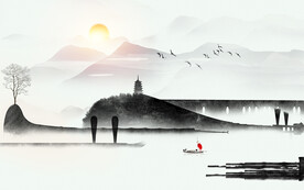 水墨山水简约花鸟客厅装饰画