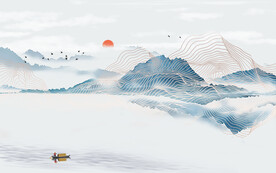 水墨山水简约花鸟客厅装饰画