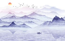 水墨山水简约花鸟客厅装饰画