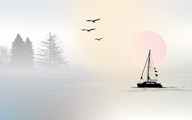 水墨山水简约花鸟背景客厅装饰画