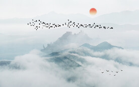 水墨山水简约花鸟背景客厅装饰画