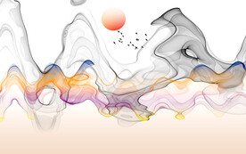 水墨山水简约花鸟背景客厅装饰画