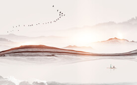 水墨山水简约花鸟背景客厅装饰画