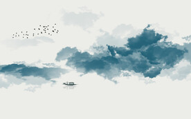 水墨山水简约花鸟背景客厅装饰画