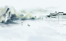 水墨山水简约花鸟背景客厅装饰画