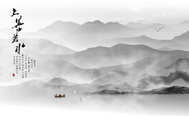 水墨山水简约花鸟背景客厅装饰画