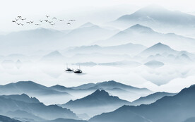 水墨山水简约花鸟背景客厅装饰画