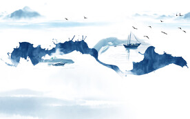 水墨山水简约花鸟背景客厅装饰画