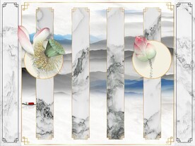 水墨山水简约花鸟背景客厅装饰画