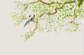 水墨山水简约花鸟背景客厅装饰画