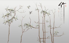 水墨山水简约花鸟背景客厅装饰画