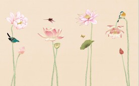 水墨山水简约花鸟背景客厅装饰画