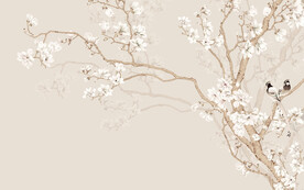 水墨山水简约花鸟背景客厅装饰画