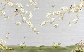 水墨山水简约花鸟背景客厅装饰画