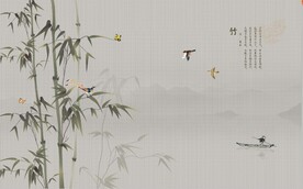 水墨山水简约花鸟背景客厅装饰画