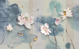 水墨山水简约花鸟背景客厅装饰画