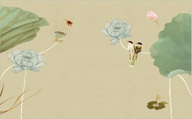 水墨山水简约花鸟背景客厅装饰画