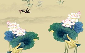 水墨山水简约花鸟背景客厅装饰画