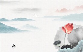 水墨山水简约花鸟背景客厅装饰画