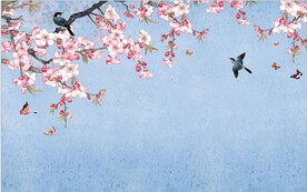 水墨山水简约花鸟背景客厅装饰画