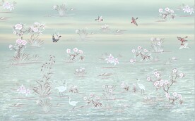 水墨山水简约花鸟背景客厅装饰画