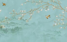 水墨山水简约花鸟背景客厅装饰画