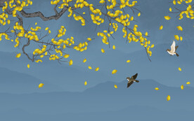 水墨山水简约花鸟背景客厅装饰画