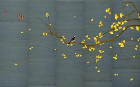 水墨山水简约花鸟背景客厅装饰画