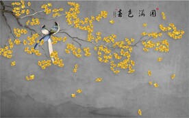 水墨山水简约花鸟背景客厅装饰画