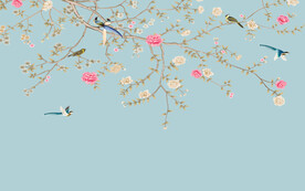 水墨山水简约花鸟背景客厅装饰画