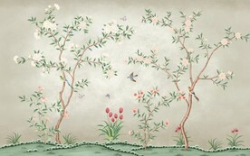 水墨山水简约花鸟背景客厅装饰画