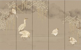 水墨山水简约花鸟背景客厅装饰画