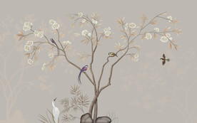 水墨山水简约花鸟背景客厅装饰画