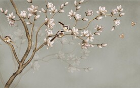 水墨山水简约花鸟背景客厅装饰画