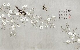 水墨山水简约花鸟背景客厅装饰画